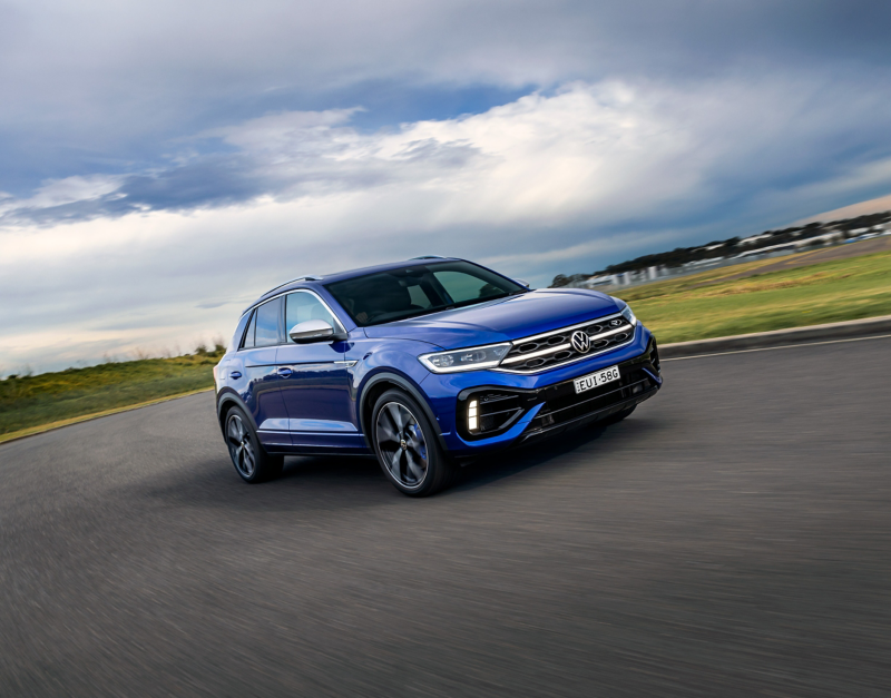 Volkswagen New T-Roc R passing on the freeway.