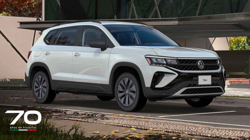 Camioneta Taos 2024 en color blanco. SUV hecho en México.