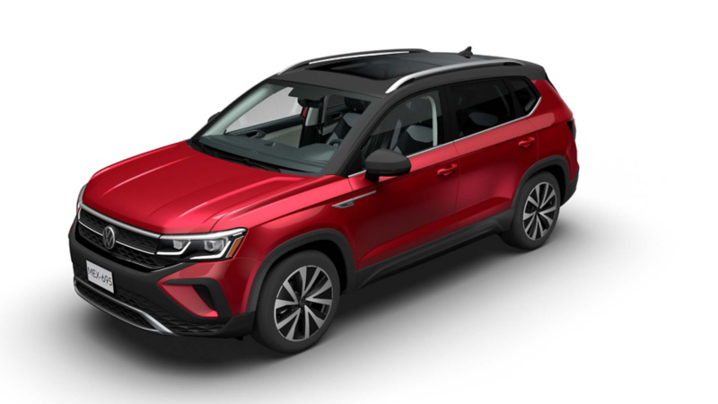 SUVW Taos. Camioneta en color exterior rojo con techo negro.