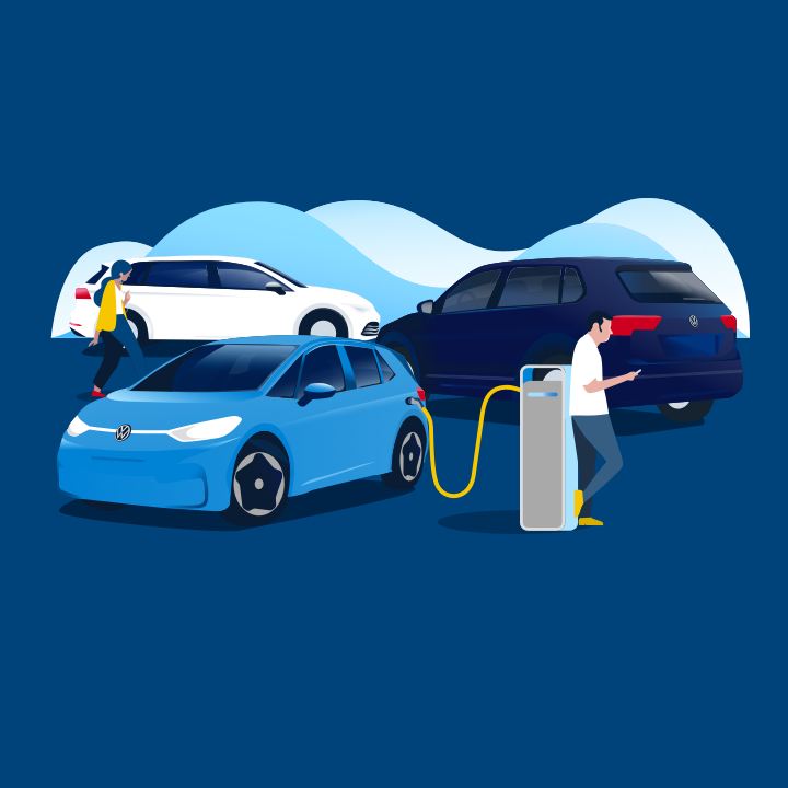 Ilustración de coches de Volkswagen con fondo azul