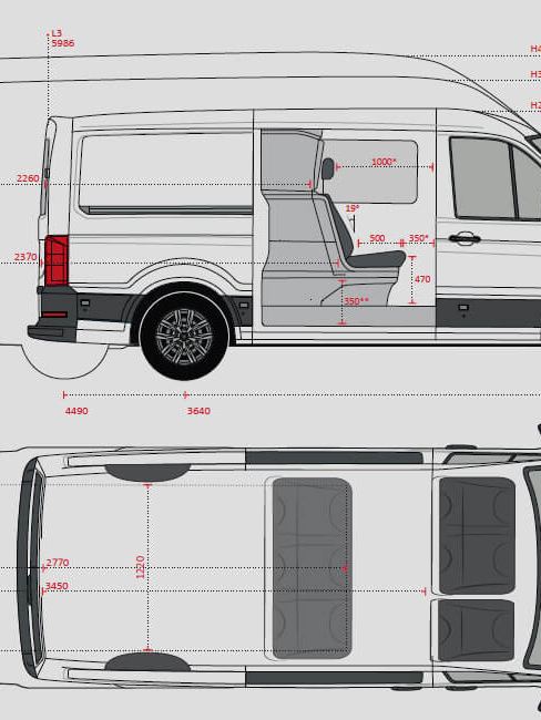 Dessin des dimensions d'un Crafter Double Cabine