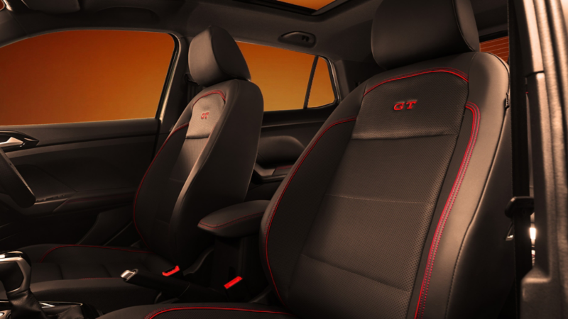 The new Taigun leatherette seats with piping
