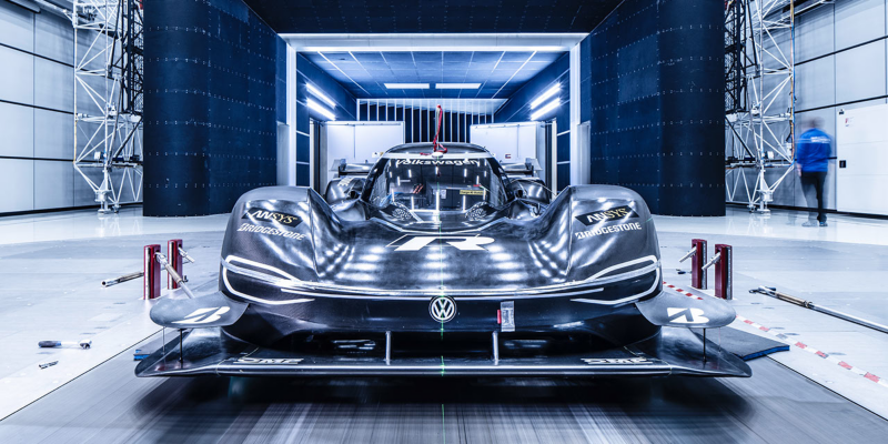 Volkswagen ID.R nella galleria del vento (scatto frontale)