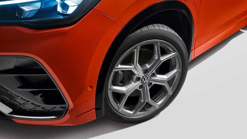 A close up of a wheel of a VW Tiguan