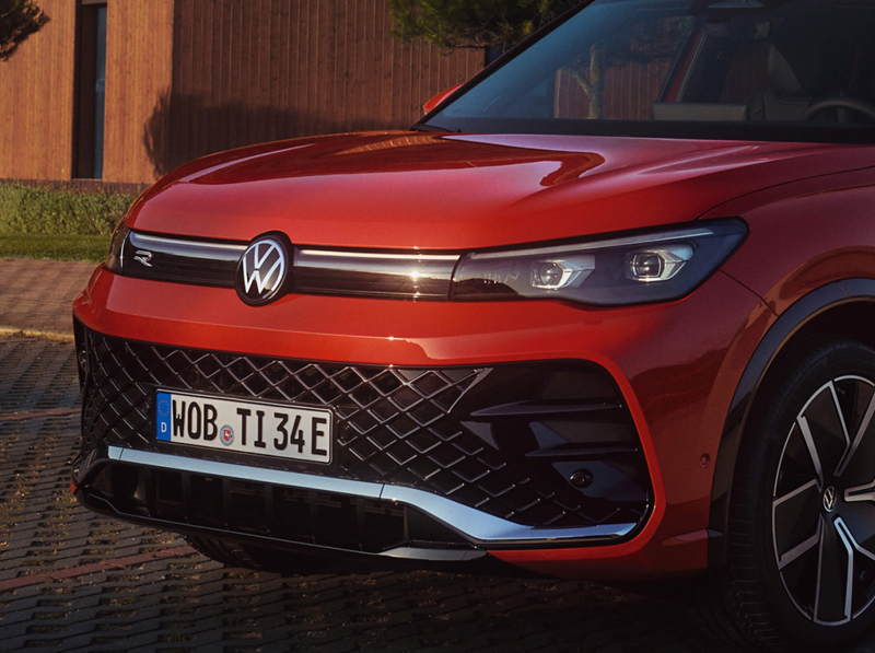 The front of a red VW Tiguan