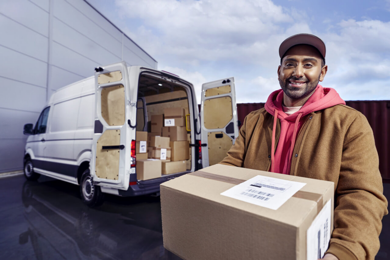 Distribución de mercancía a borde de un vehículo eléctrico Volkswagen e-Crafter