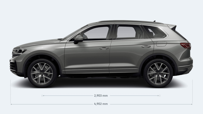 A graphic of the side of a VW Touareg with dimension sizes