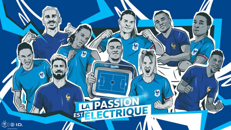 Visuel d'illustration de la solution Touch2See représentant des joueurs et joueuses des Équipe de France d'une façon cartoon.