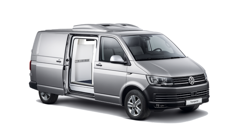 Volkswagen Transporter w zabudowie chłodnia/izoterma na seryjnym furgonie.