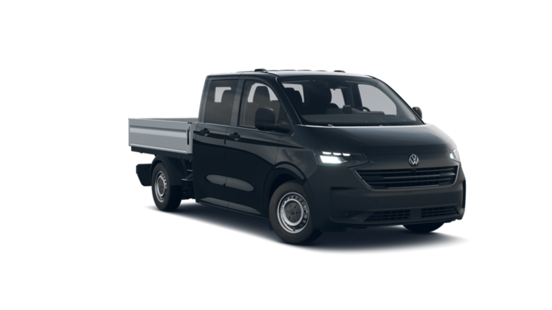 En sort Transporter Dobbeltkabine fra siden.