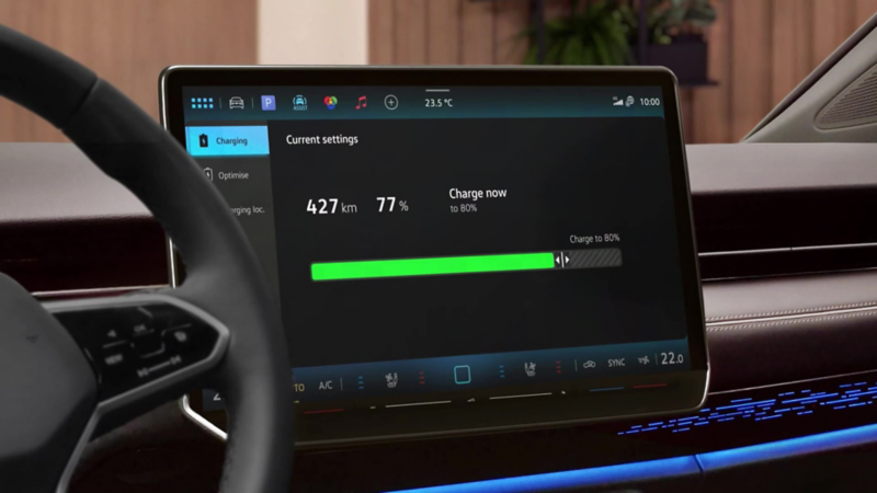 Pantalla digital de un Volkswagen eléctrico