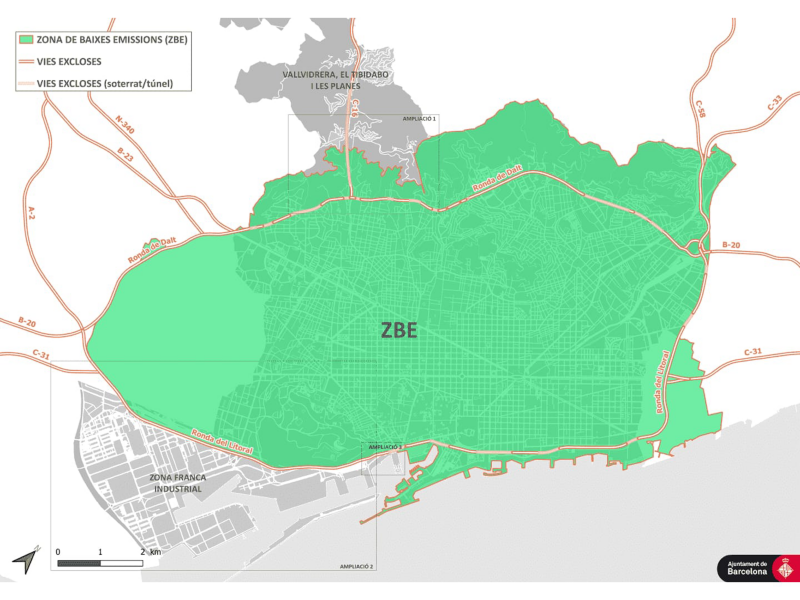 Detalle del mapa de Zonas de Bajas Emisiones Barcelona