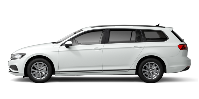 Vista lateral de un Nuevo Volkswagen Passat Variant blanco sin fondo