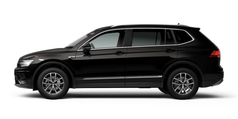 Volkswagen Tiguan Allspace negro visto de costado sobre fondo blanco