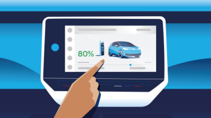 Ilustración de la pantalla de un coche eléctrico mostrando la carga de la batería