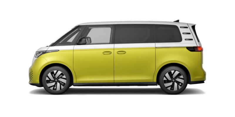 Volkswagen ID.Buzz amarillo visto de lado sobre fondo blanco