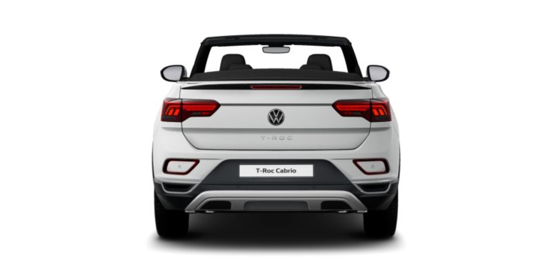 Volkswagen T-Roc Cabrio blanco visto de atrás sobre fondo blanco