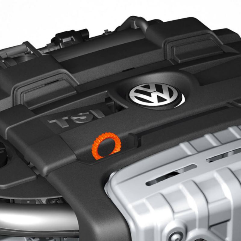 Motor TSI de Volkswagen visto desde un ángulo frontal