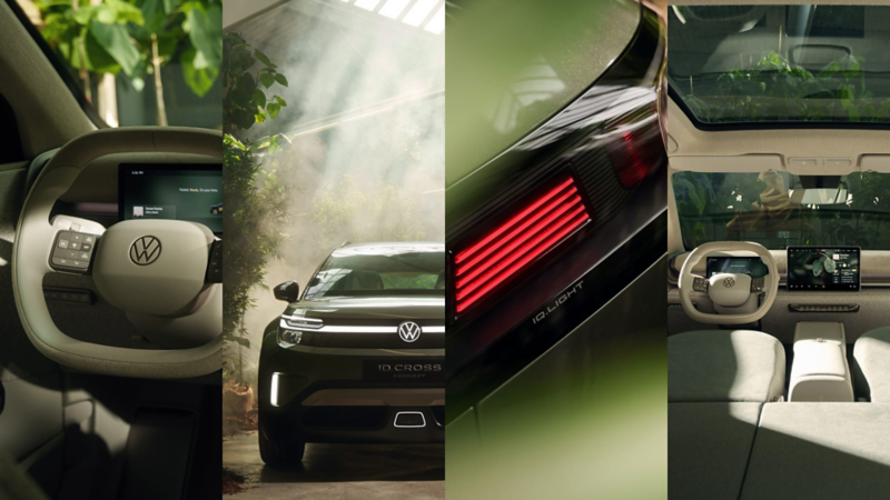 Secuencia imágenes interior y exterior Volkswagen ID. Cross de color verde
