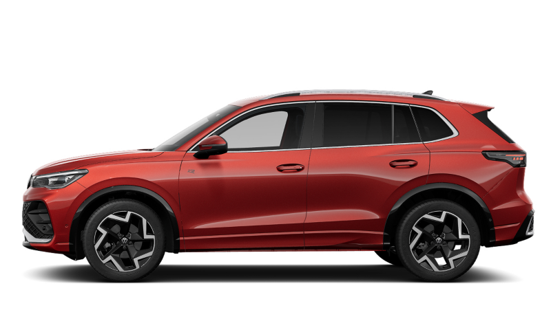 Volkswagen Tiguan R-Line rojo en fondo blanco