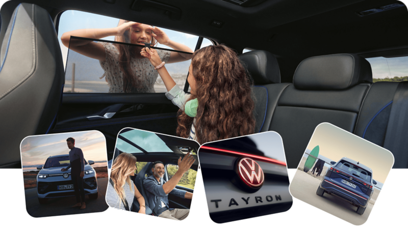 Collage de fotos de gente dentro y fuera de un Tayron