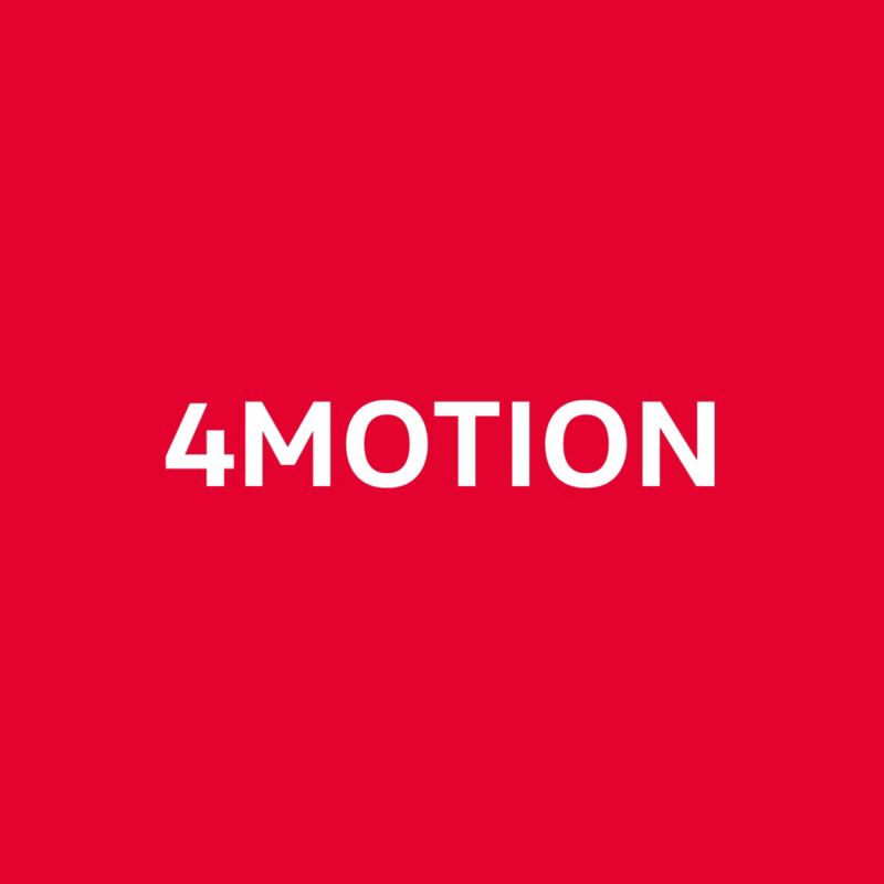 Logotipo de 4Motion en letras blancas sobre fondo rojo