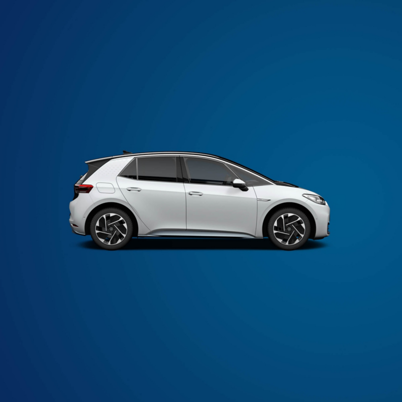 Approved Used Volkswagen ID.3 side view on a blue background