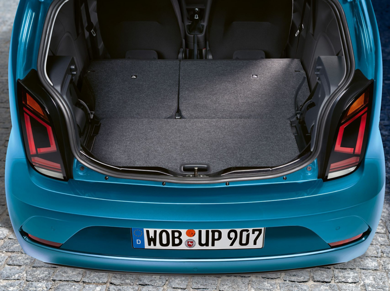 An opened booth of a Volkswagen up!