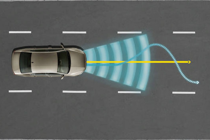 Arial shot of Lane Assist system, in action.