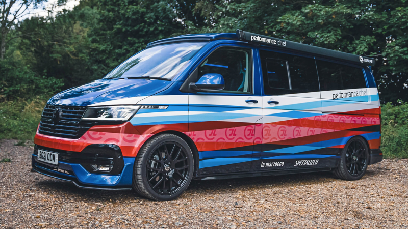 Photo showing the exterior of a converted VW Transporter.