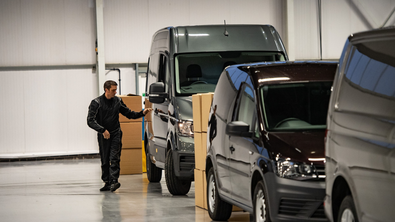 Stunt driver entering the van