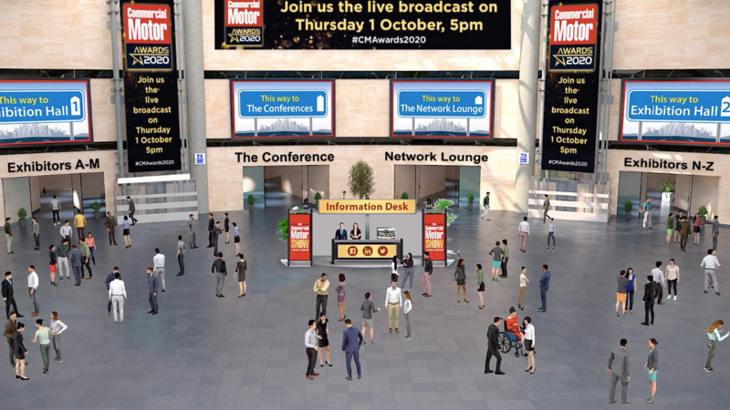 Graphic showing the interior of the virtual motorshow. 