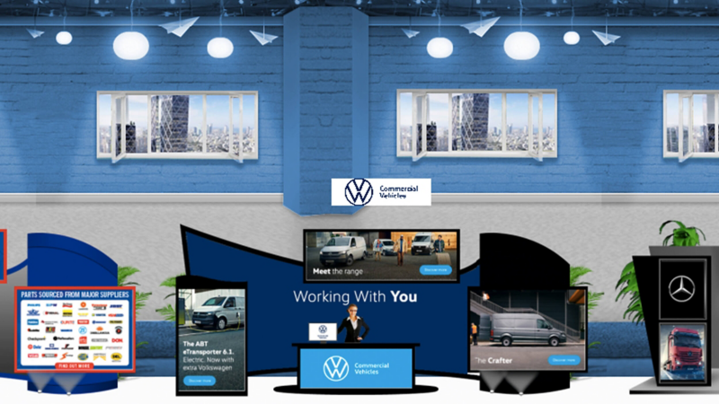 Image showing a display of information stands at the virtual motor show.