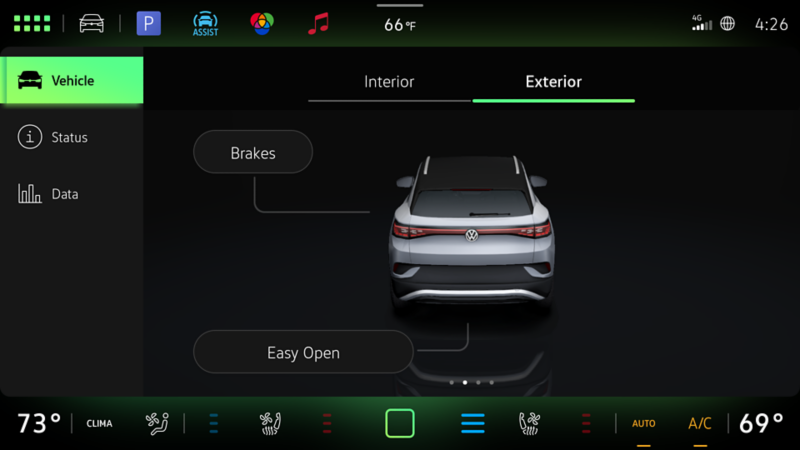 Image of Infotainment screen with exterior information displayed and Easy Open button not highlighted