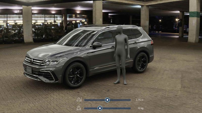 Avatar de Virtual Studio simula ser pasajero de camioneta SUV de Volkswagen. 