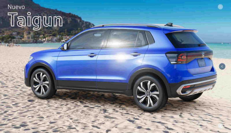 Taigun 2023 de Volkswagen en Virtual Studio. Vista de SUV sobre una playa. 
