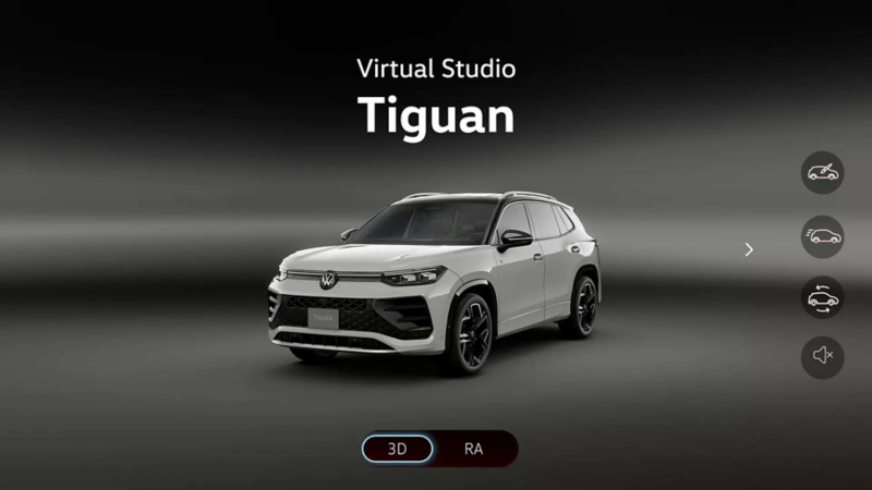 Volkswagen Tiguan de color blanco en Virtual Studio, una experiencia de realidad aumentada.