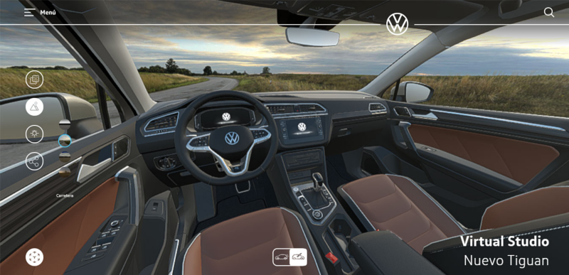 Interior de auto Volkswagen visto desde Virtual Studio.