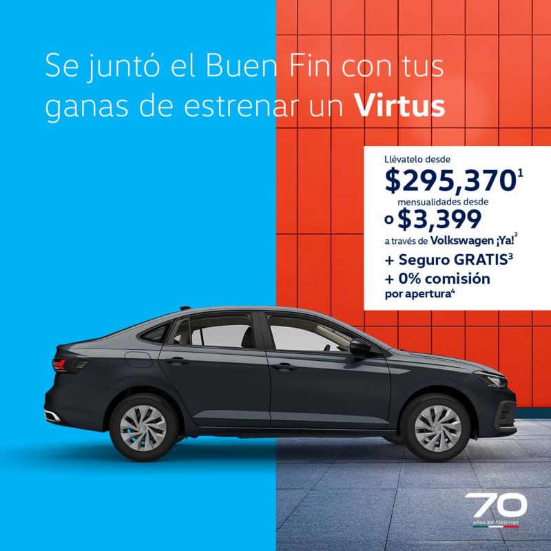 Virtus de Volkswagen. Auto sedán nuevo a 24 meses sin intereses. Promoción de octubre 2024.