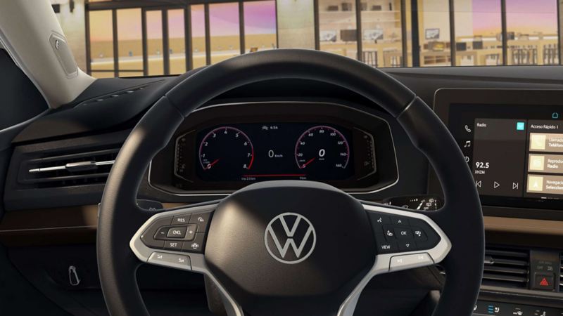 Volante y digital cockpit de Volkswagen Jetta 2025 70 aniversario.