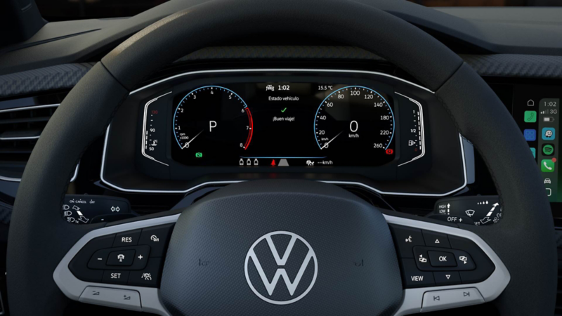 Volante multifunciones y digital cockpit de Nivus 2026, camioneta coupé de Volkswagen.