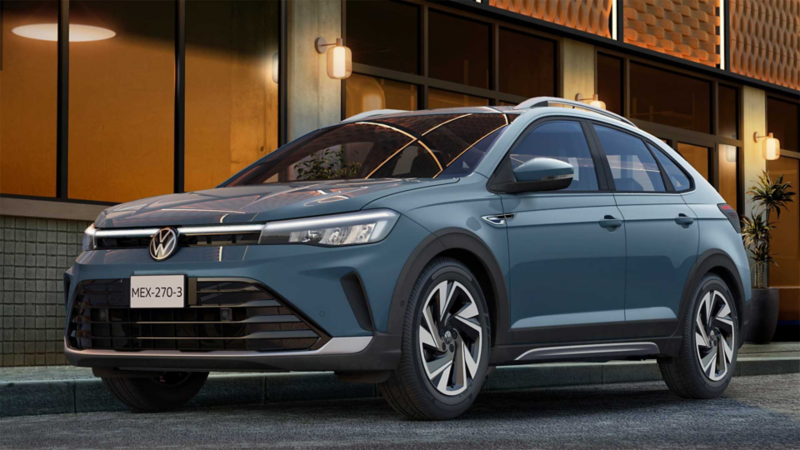 Camioneta tipo coupé Nivus 2026 de Volkswagen. Modelo en color azul.
