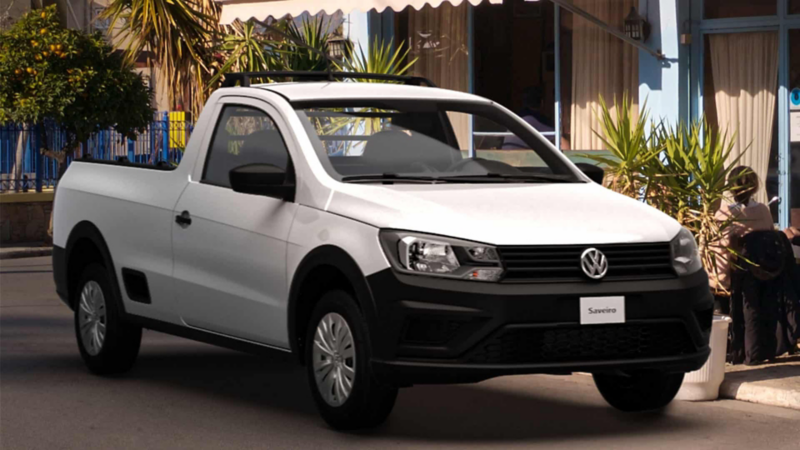 Pick up Saveiro 2022 de Volkswagen en color blanco.