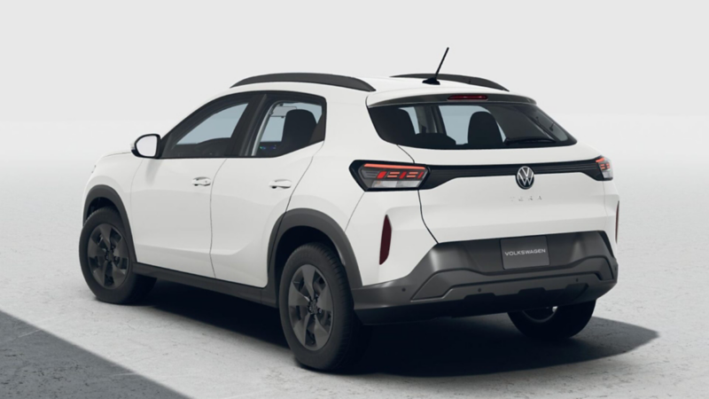 Volkswagen Tera 2026 en color exterior blanco. Vista trasera de SUVW subcompacto. 