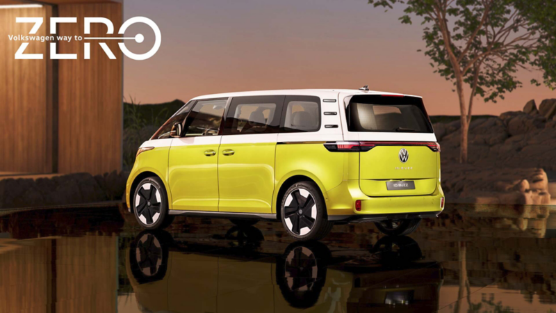 ID. Buzz, van electrica de Volkswagen. Exterior con mezcla de colores blanco y amarillo. 