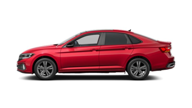 Jetta 2023. Auto sedán de Volkswagen hecho en México, en color rojo.