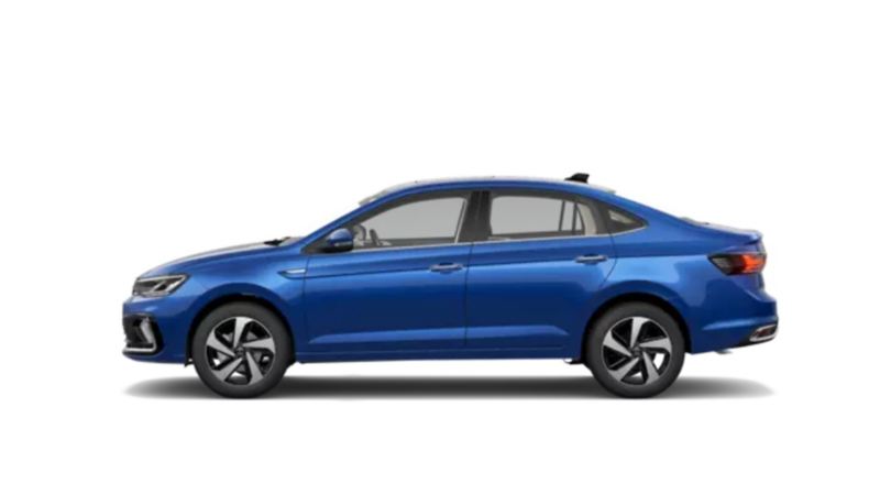 Nuevo Virtus 2023. Auto familiar de Volkswagen en color azul.