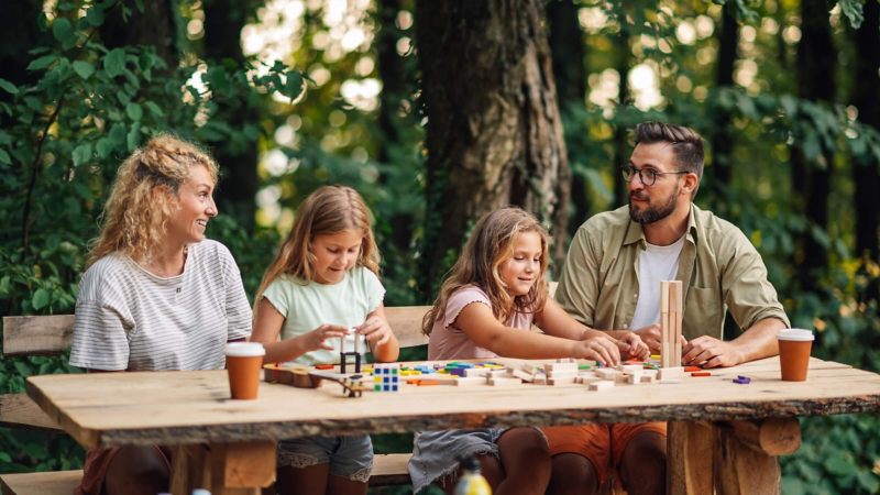 A family playing a board game.