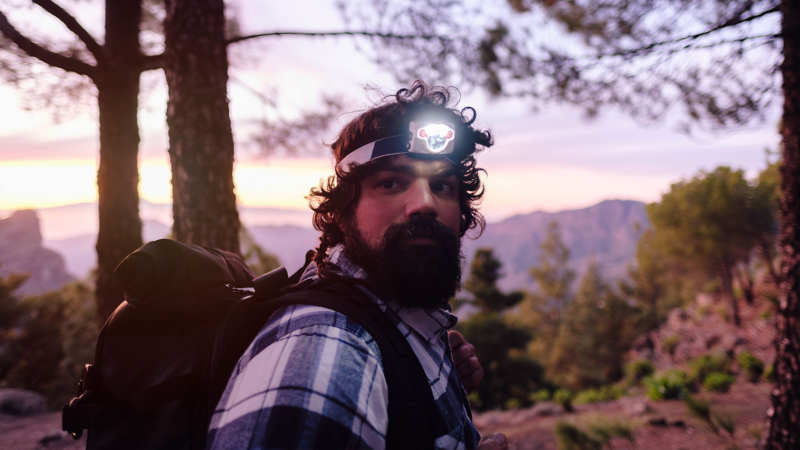 Hiking with a head torch.