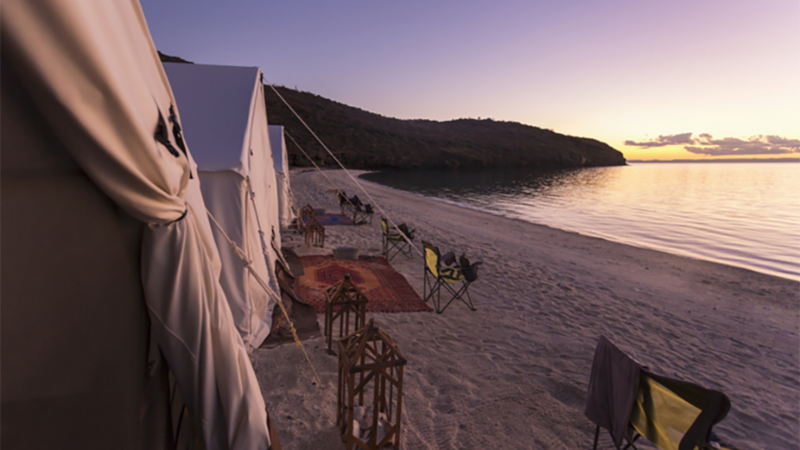 A glamping tent in the mountains.